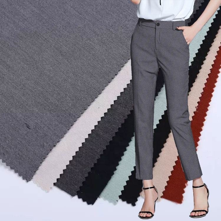 TR 250GSM recycled stretch solid twill woven polyester rayon fabric with spandex suiting fabric for thobe pant or dress