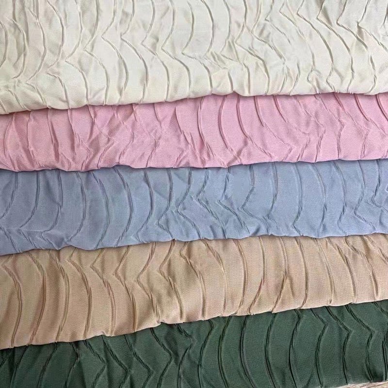Pleated material creasing crinkle jacquard satin wrinkled textile fabrics 100% polyester crepe crinkle fabric