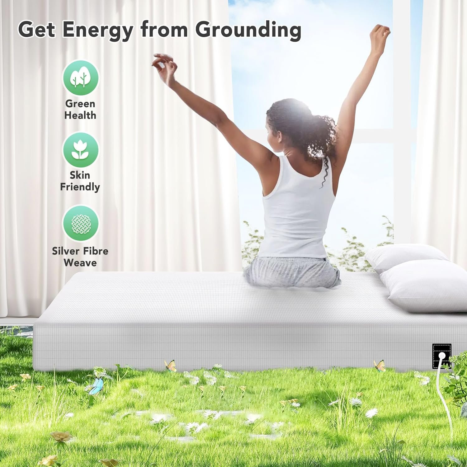 Bamboo Conductive Silver Fiber Grounding fitted bed sheets Organic Bamboo grounding bedding cover