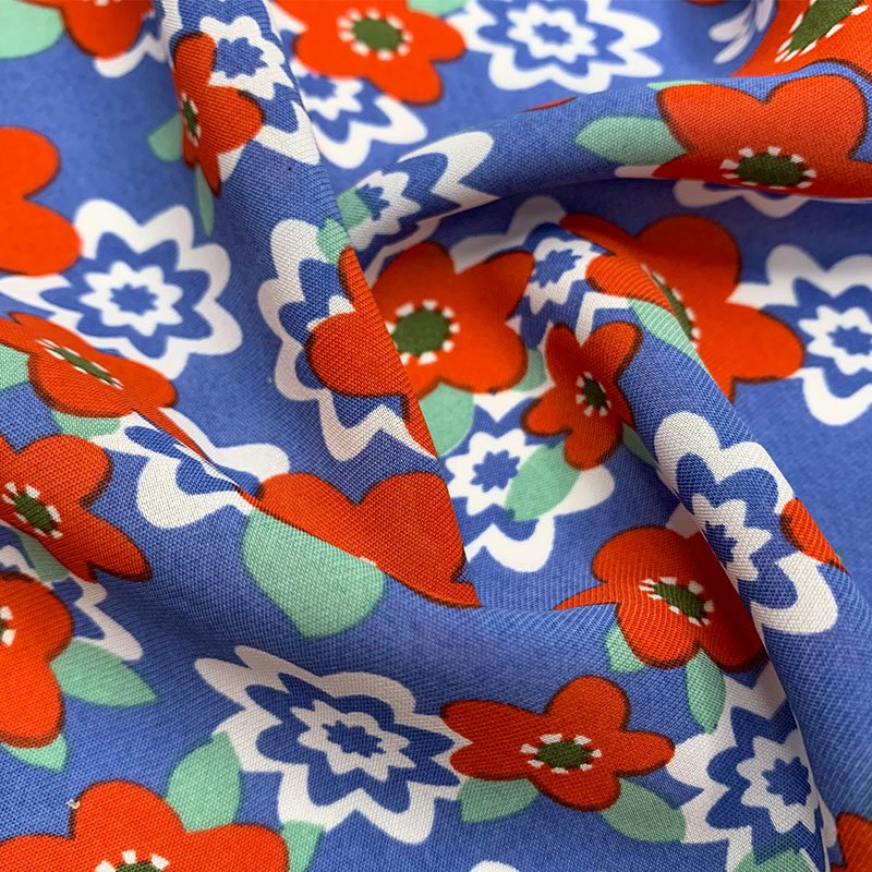 Spot 100% Polyester textiles Hibiscus Linen floral printing chiffon fabric for clothing