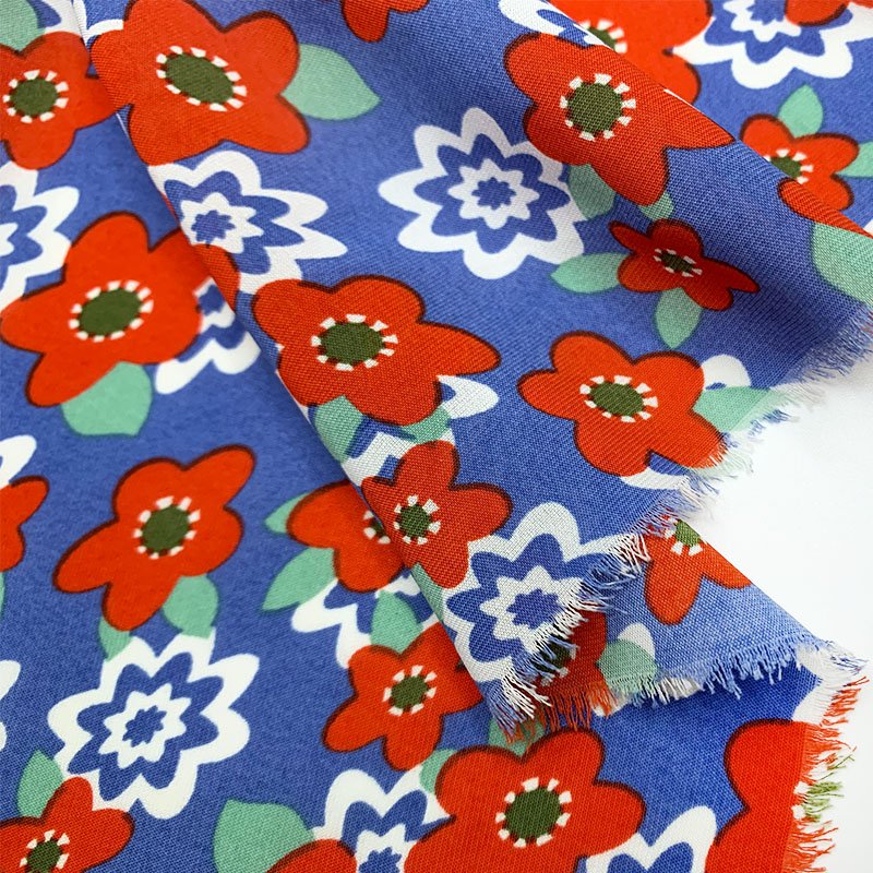 Spot 100% Polyester textiles Hibiscus Linen floral printing chiffon fabric for clothing