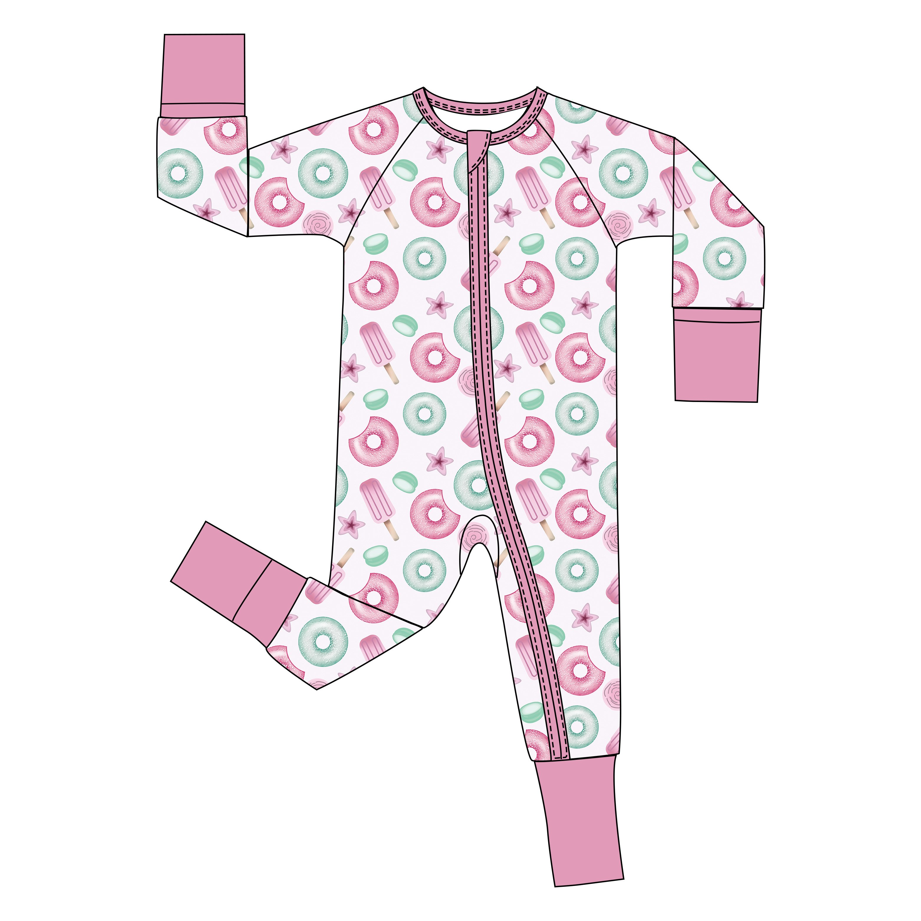 Custom Print Organic Viscose Bamboo Fabric Baby Pajamas Newborn Baby Romper Infant Toddler Girls Ruffle Zipper Sleeper Clothes