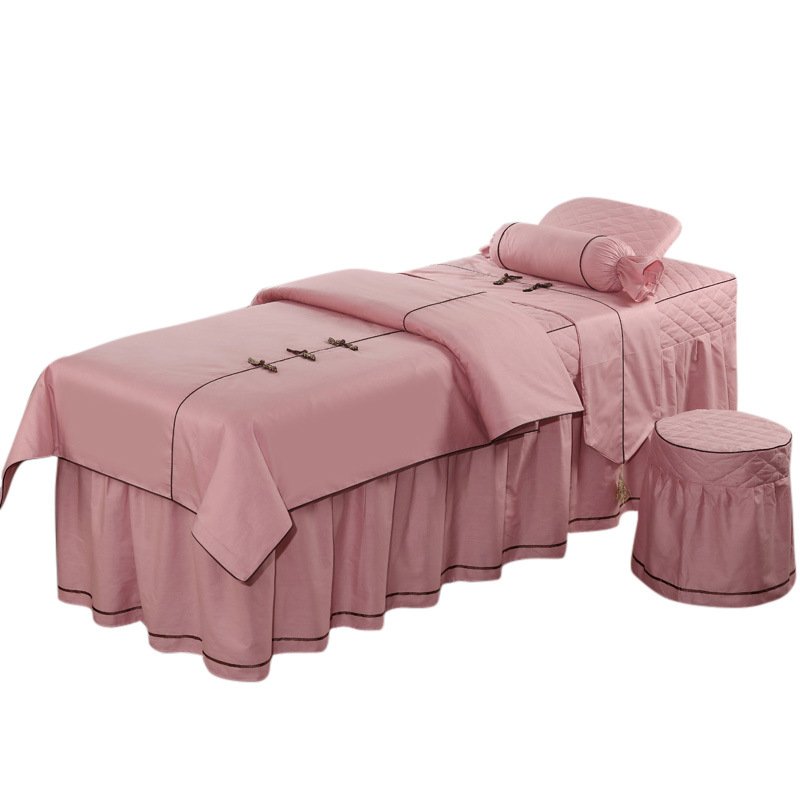 100% Cotton Solid Color Massage Bedding Sets Quilted Bed Cover /facial Spa Luxury Bed Linen Bedding Set/beauty Salon Four Pieces