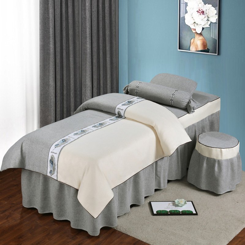 100% Cotton Solid Color Massage Bedding Sets Quilted Bed Cover /facial Spa Luxury Bed Linen Bedding Set/beauty Salon Four Pieces