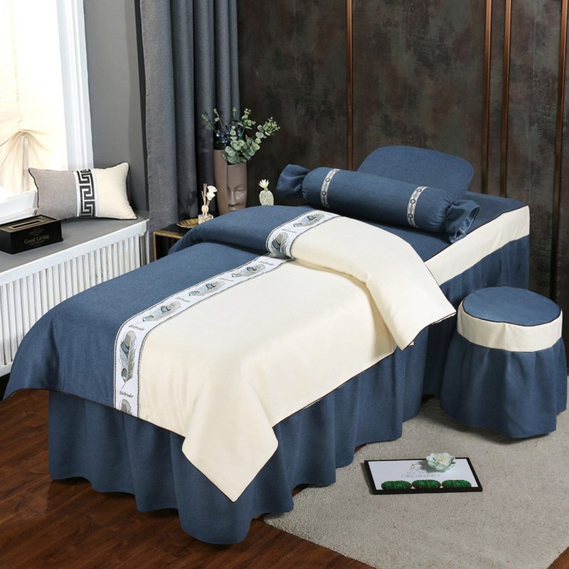 100% Cotton Solid Color Massage Bedding Sets Quilted Bed Cover /facial Spa Luxury Bed Linen Bedding Set/beauty Salon Four Pieces