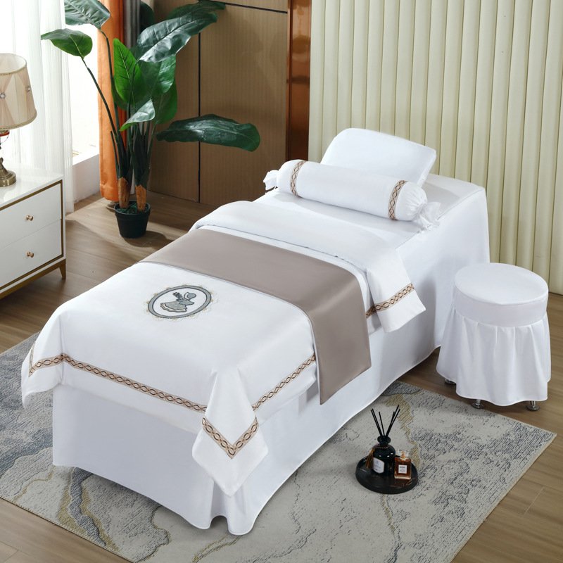 100% Cotton Solid Color Massage Bedding Sets Quilted Bed Cover /facial Spa Luxury Bed Linen Bedding Set/beauty Salon Four Pieces