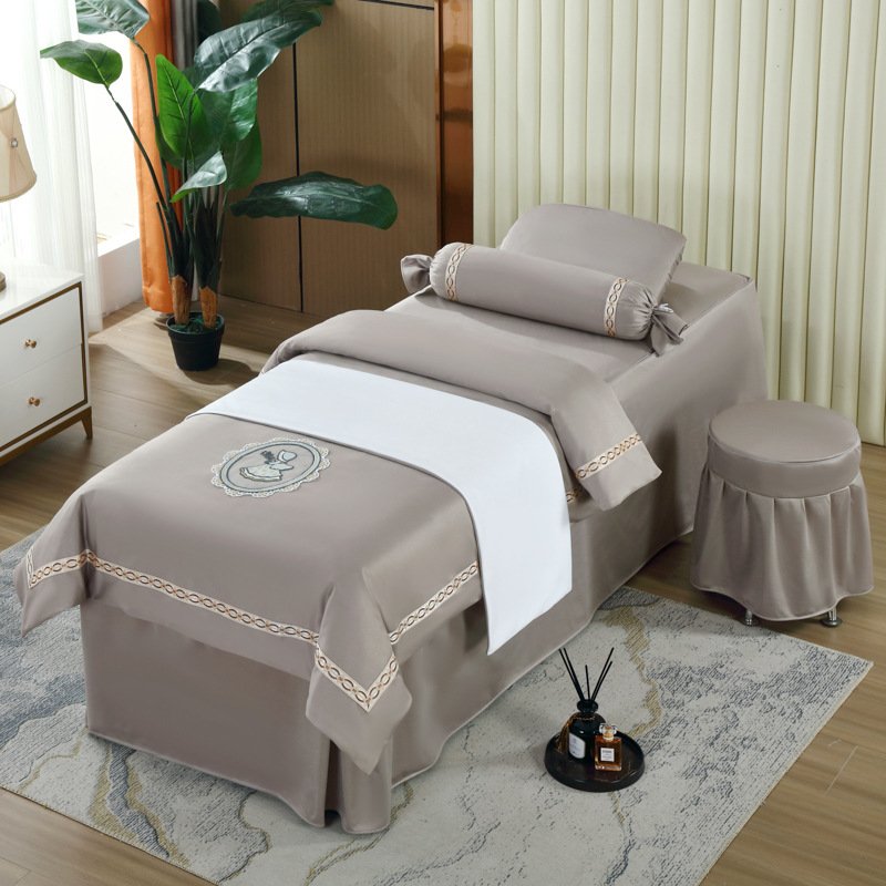 100% Cotton Solid Color Massage Bedding Sets Quilted Bed Cover /facial Spa Luxury Bed Linen Bedding Set/beauty Salon Four Pieces