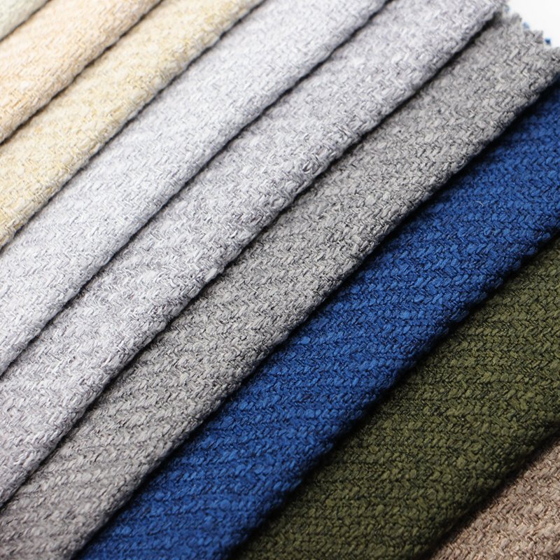 wholesale cheap lazy boy style polyester tweed weave laminated linen look mattress upholstery fabric cloth material from suzhou