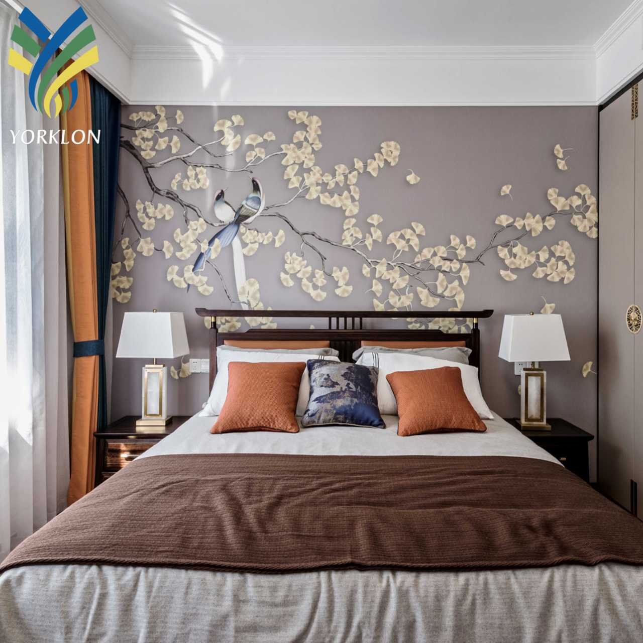 YKEAX 316 Custom Floral Murals Waterproof Purple Chinoiserie 3D Wall Art Deco Home Decorative Wall Paper for Living Room