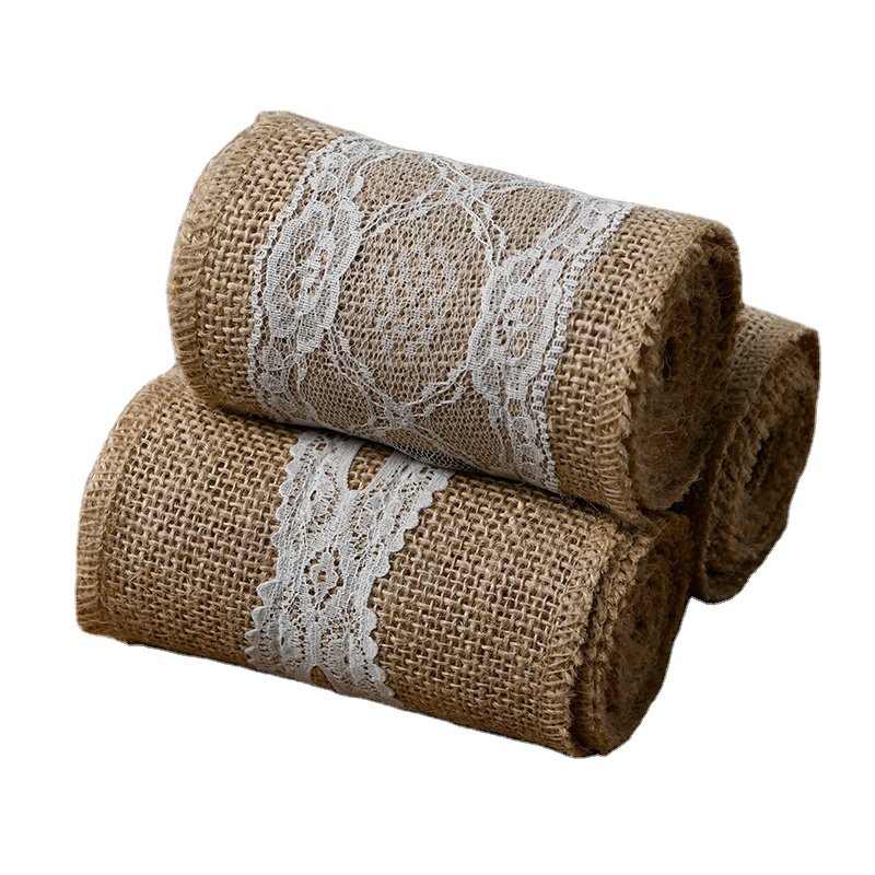 Lace-up Natural Jute Cloth Wedding, Gift Bag, Home Textiles and Other Decorative Fabric Small Roll