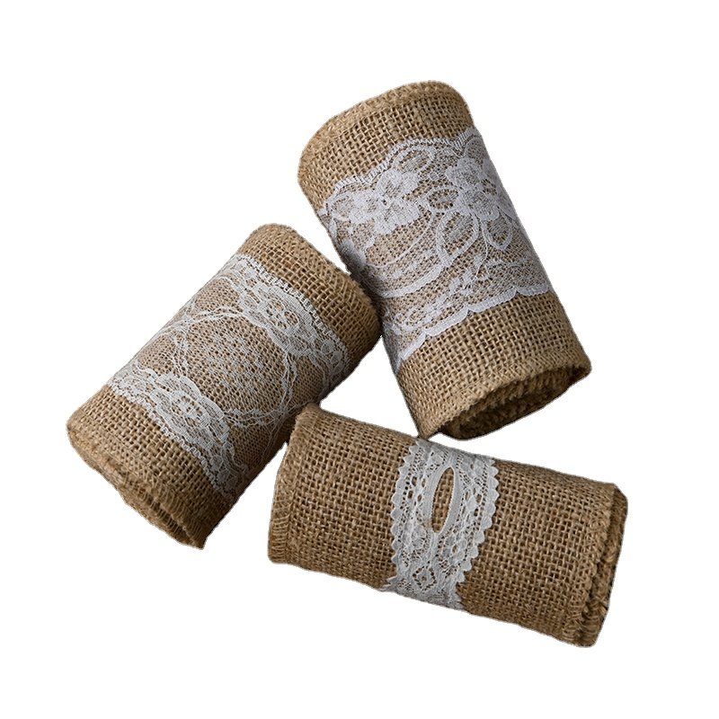 Lace-up Natural Jute Cloth Wedding, Gift Bag, Home Textiles and Other Decorative Fabric Small Roll