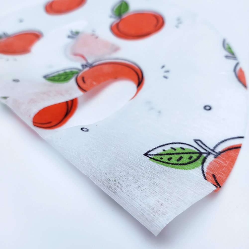 Peach fruit printed bamboo fiber non-woven facial mask sheet Support printing customization Tencel mask cloth