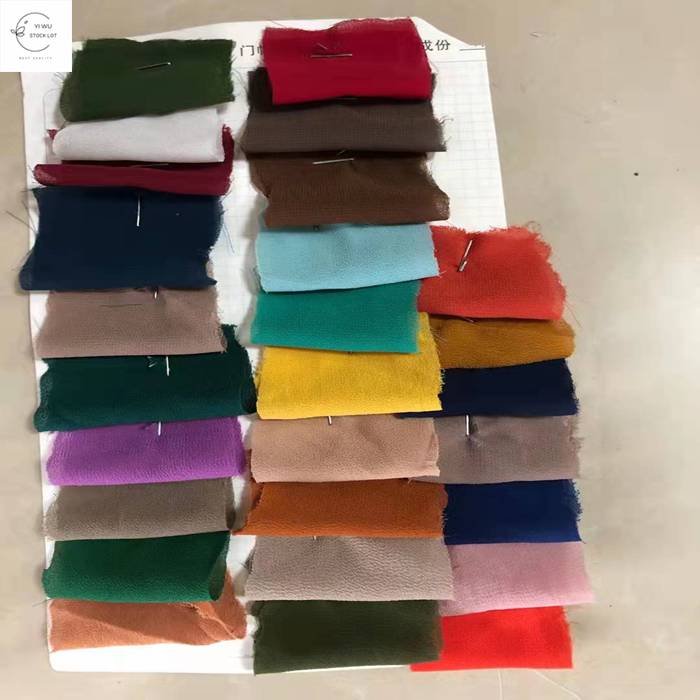 China warehouse 100% polyester fabric chiffon pearl dyed plain fabric stock fabric