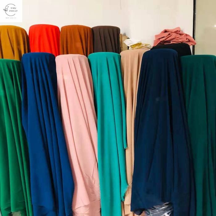 China warehouse 100% polyester fabric chiffon pearl dyed plain fabric stock fabric