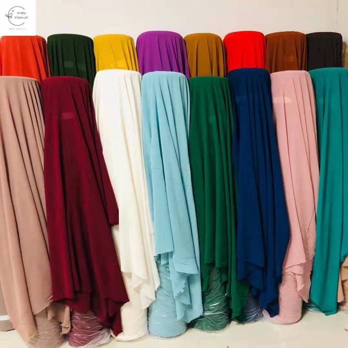 China warehouse 100% polyester fabric chiffon pearl dyed plain fabric stock fabric