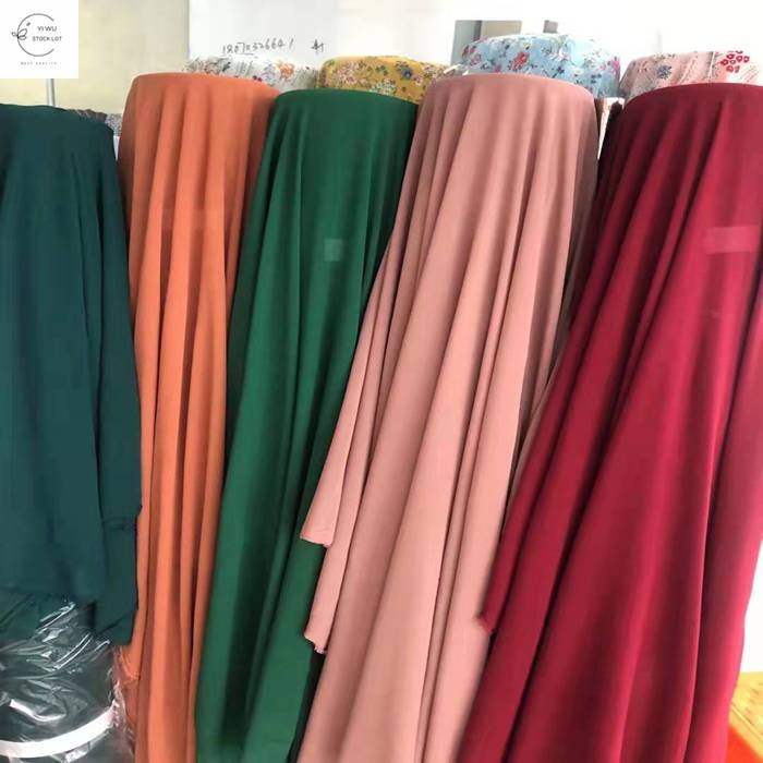 China warehouse 100% polyester fabric chiffon pearl dyed plain fabric stock fabric