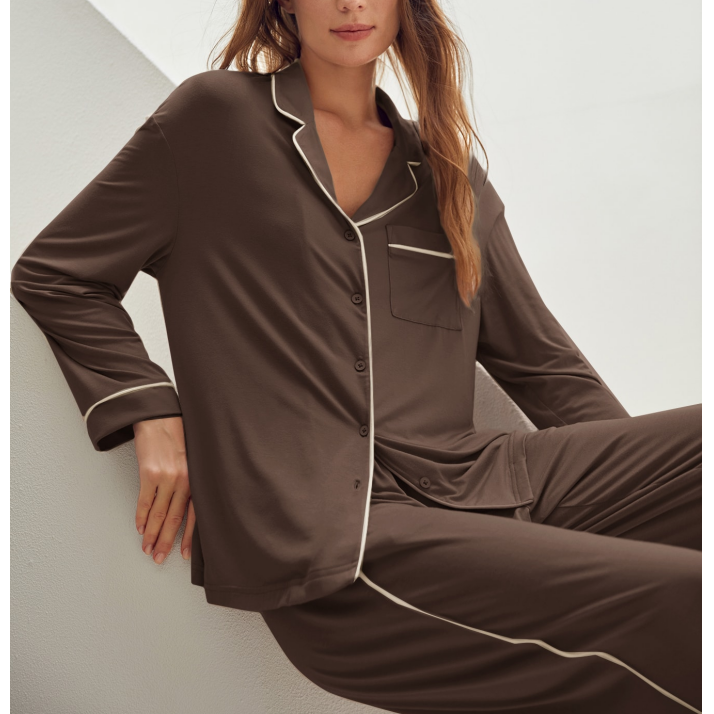 Luxury Modal Bamboo Women's Pajamas Long Sleeve with Piping Pyjamas Woman Sleepwear Loungewear Women Sets