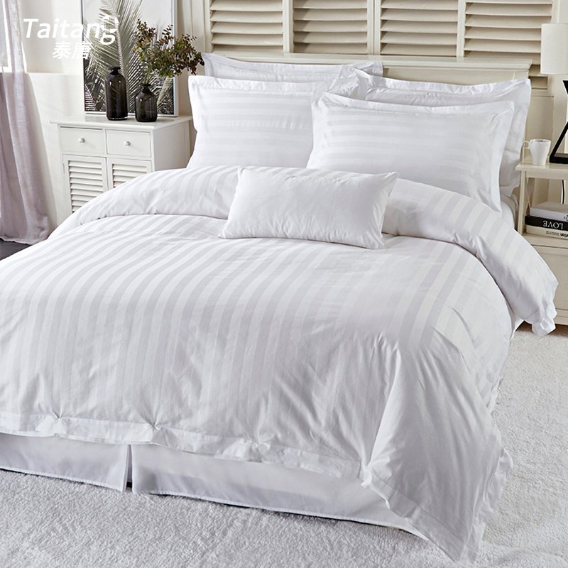 Wholesale Hotel Linen White Duvet Cover Fitted Bed Sheet Set Stripe Custom Luxury 100% Cotton Hotel Bedding Sets