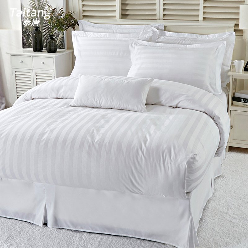 Wholesale Hotel Linen White Duvet Cover Fitted Bed Sheet Set Stripe Custom Luxury 100% Cotton Hotel Bedding Sets