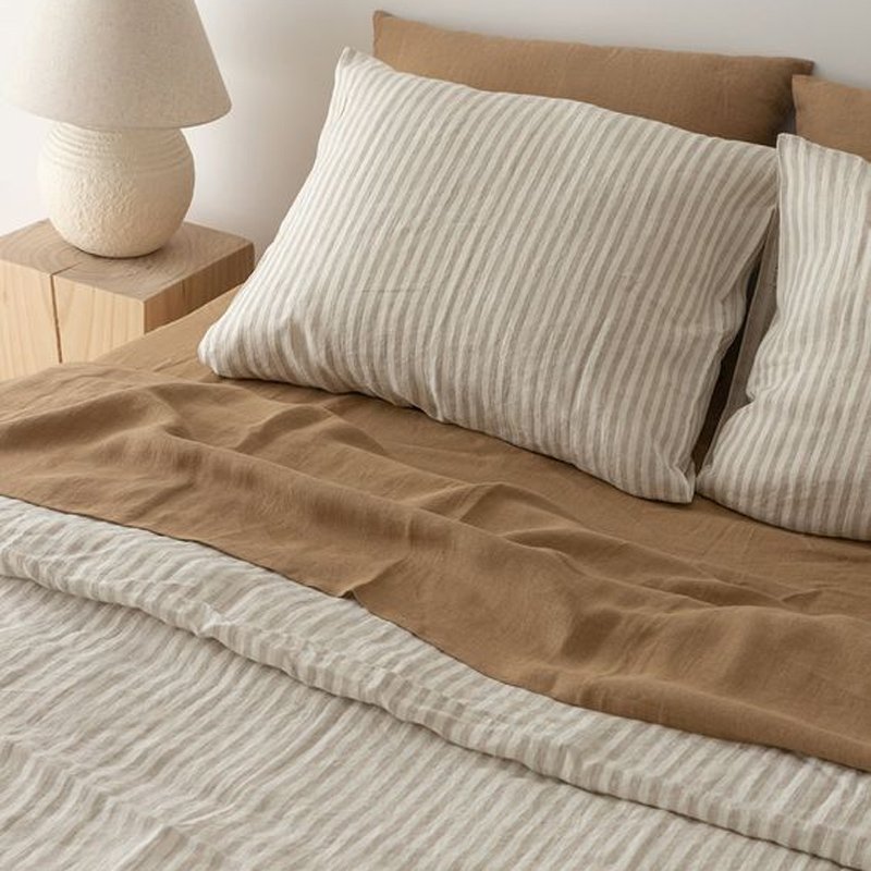 OEKO linen fabrics french Soft Washed 100% linen hotel bed linen bed sheet set white bedding set