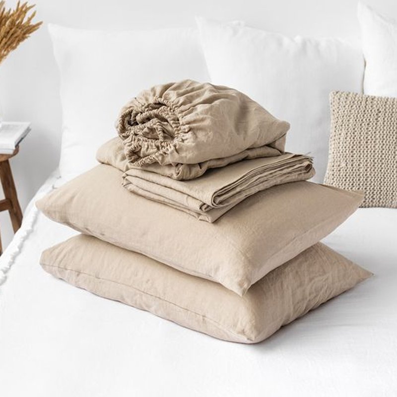 OEKO linen fabrics french Soft Washed 100% linen hotel bed linen bed sheet set white bedding set