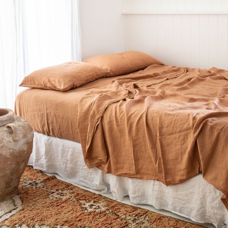 OEKO linen fabrics french Soft Washed 100% linen hotel bed linen bed sheet set white bedding set