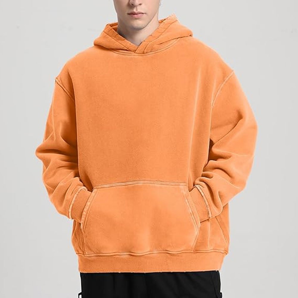 High Quality 100% Cotton Streetwear Vintage Acid Stone Wash Womens Oversized Hoodie Private Orange Color Big Size Men Hoodie