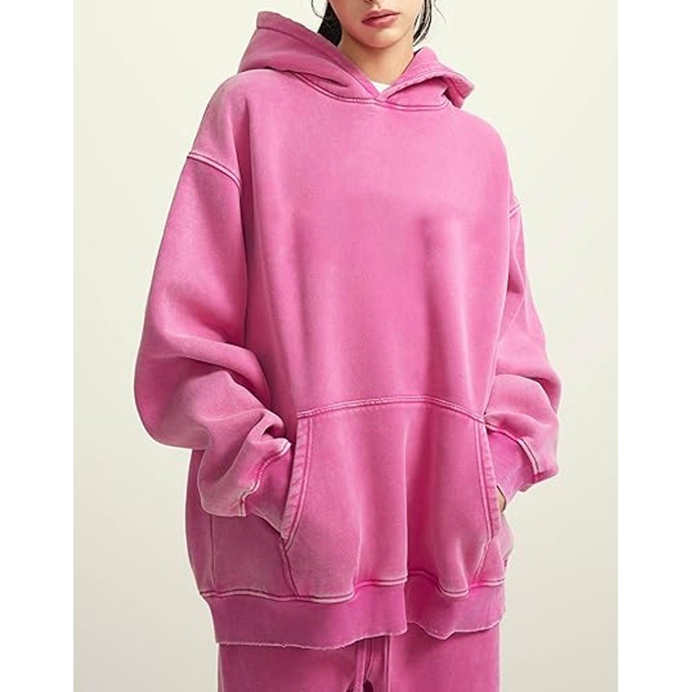 High Quality 100% Cotton Streetwear Vintage Acid Stone Wash Womens Oversized Hoodie Private Orange Color Big Size Men Hoodie