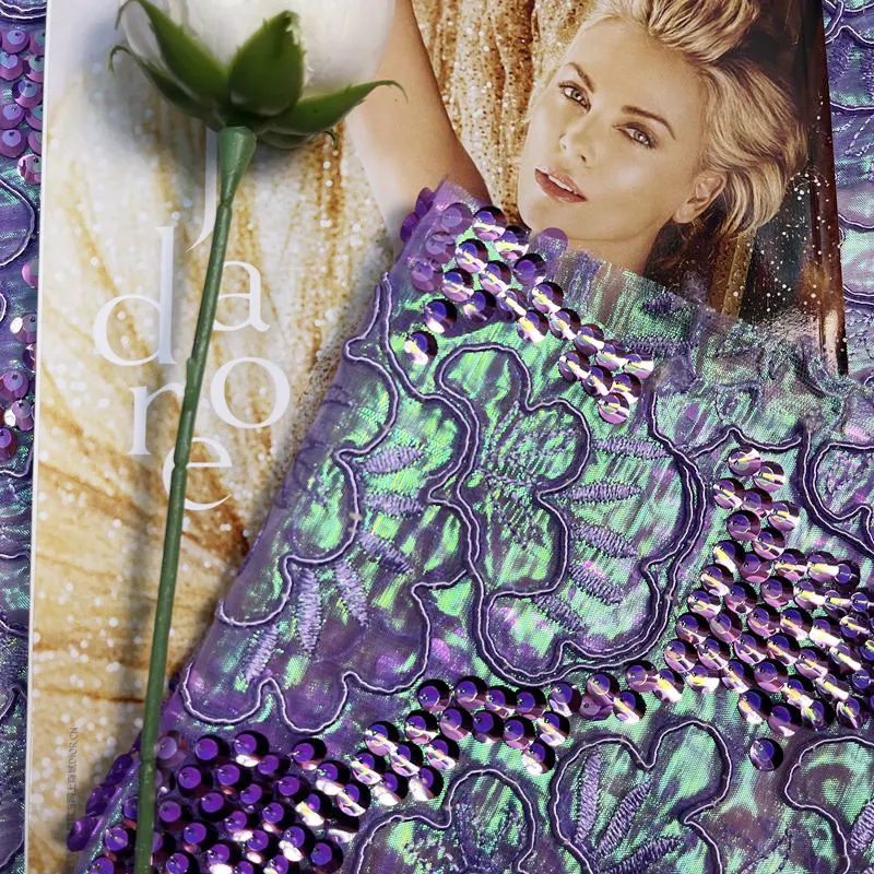 New Design 100% Polyester Fancy Lace Custom Pattern Embroidery Sequin Fabric