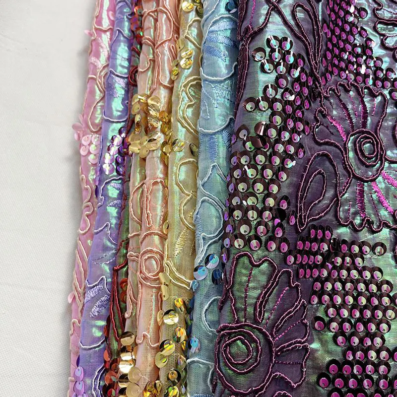 New Design 100% Polyester Fancy Lace Custom Pattern Embroidery Sequin Fabric