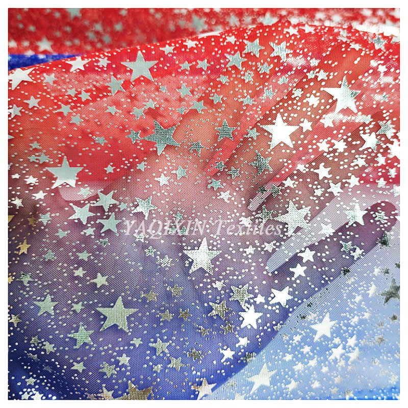 American Independence Day Design Fabric Polyester Gradient Rainbow Digital Print Shiny Galaxy Star Tulle Mesh Fabric