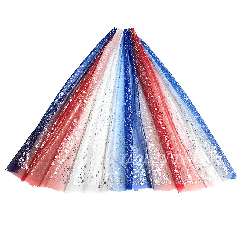 American Independence Day Design Fabric Polyester Gradient Rainbow Digital Print Shiny Galaxy Star Tulle Mesh Fabric