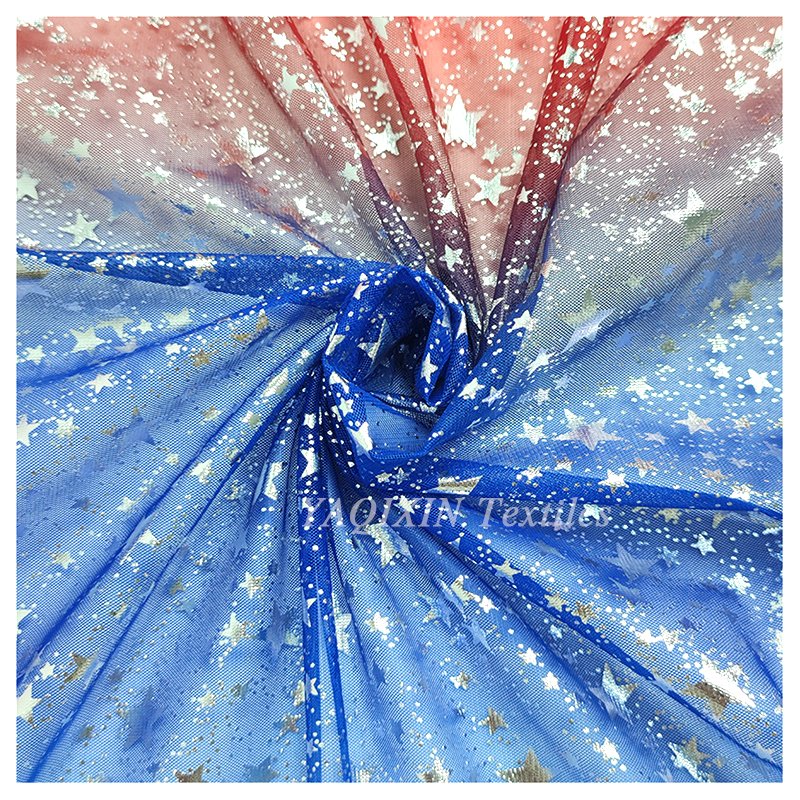 American Independence Day Design Fabric Polyester Gradient Rainbow Digital Print Shiny Galaxy Star Tulle Mesh Fabric