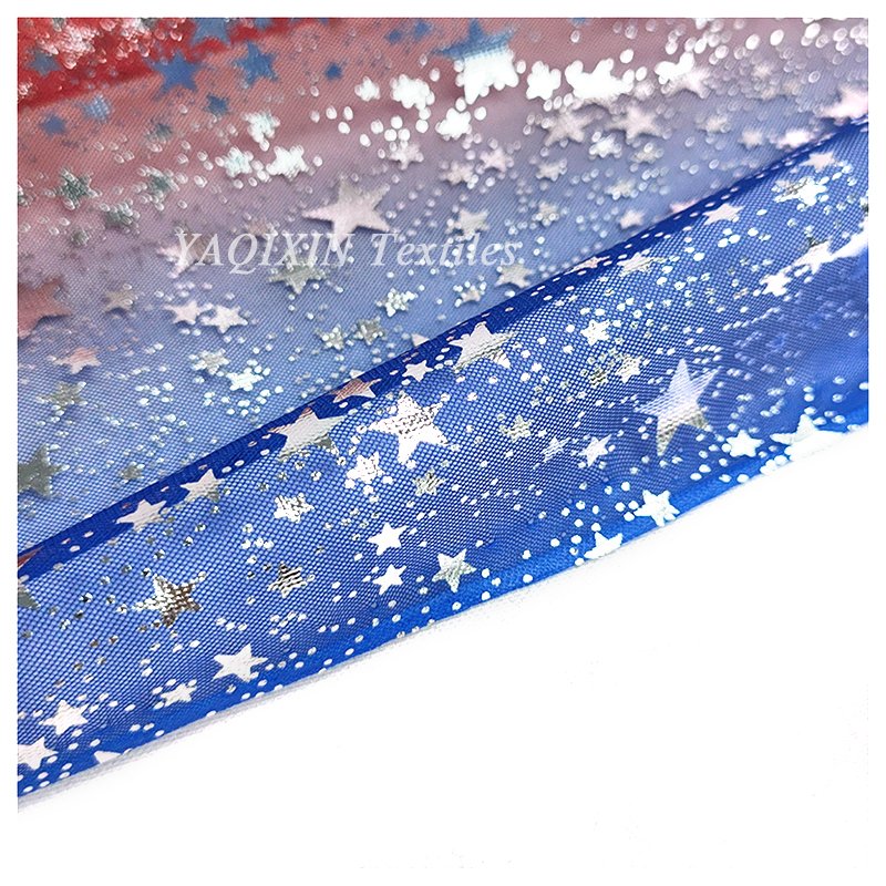 American Independence Day Design Fabric Polyester Gradient Rainbow Digital Print Shiny Galaxy Star Tulle Mesh Fabric