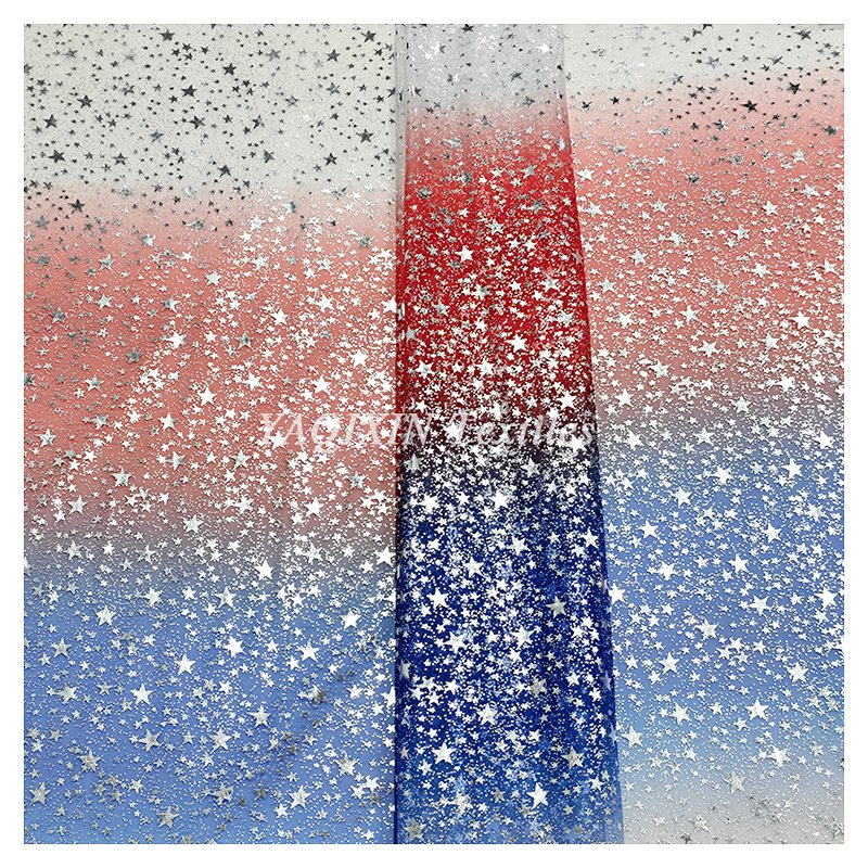 American Independence Day Design Fabric Polyester Gradient Rainbow Digital Print Shiny Galaxy Star Tulle Mesh Fabric