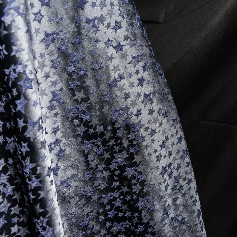 KEER Factory Custom Wholesale JDD6354 satin spandex polyester black dark blue stars pattern woven 100% polyester jacquard fabric