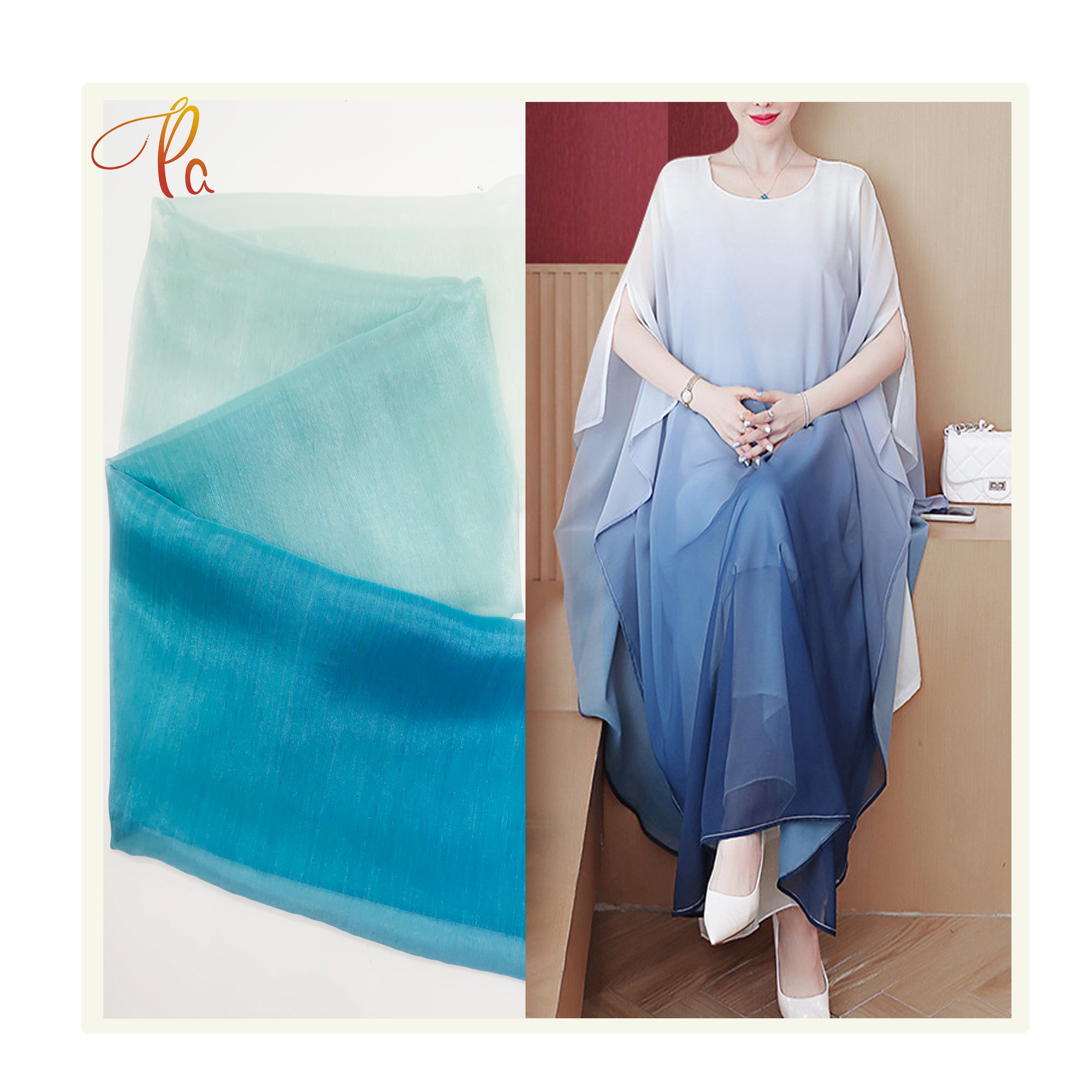 2022 Latest Design Polyester Chiffon Pearl Fabric Gradient Digital Chiffon Print Fabric For Women Dress