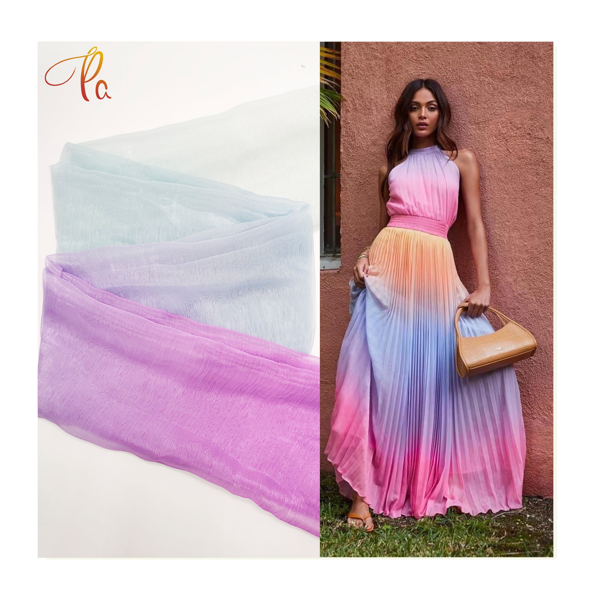 2022 Latest Design Polyester Chiffon Pearl Fabric Gradient Digital Chiffon Print Fabric For Women Dress