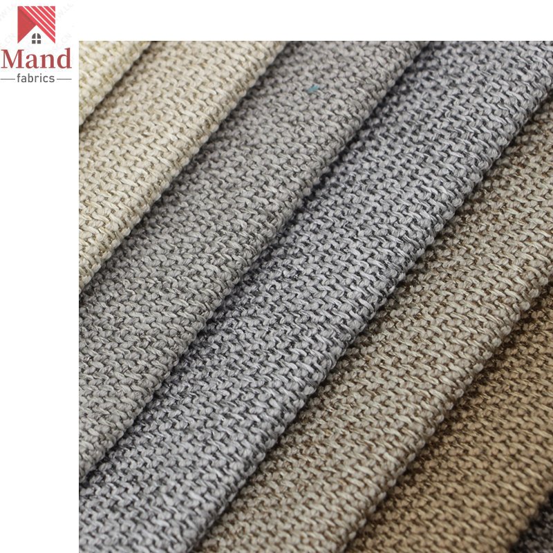 Mand textile wholesale good quality lazy boy polyester dobby pattern burlap style curtain cushion sofa fabric in stock