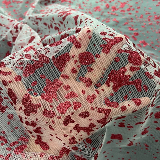 100% Polyester Tulle Fabric Red Irregular Glitter Sequined Fabric For Bridal Wedding Dress