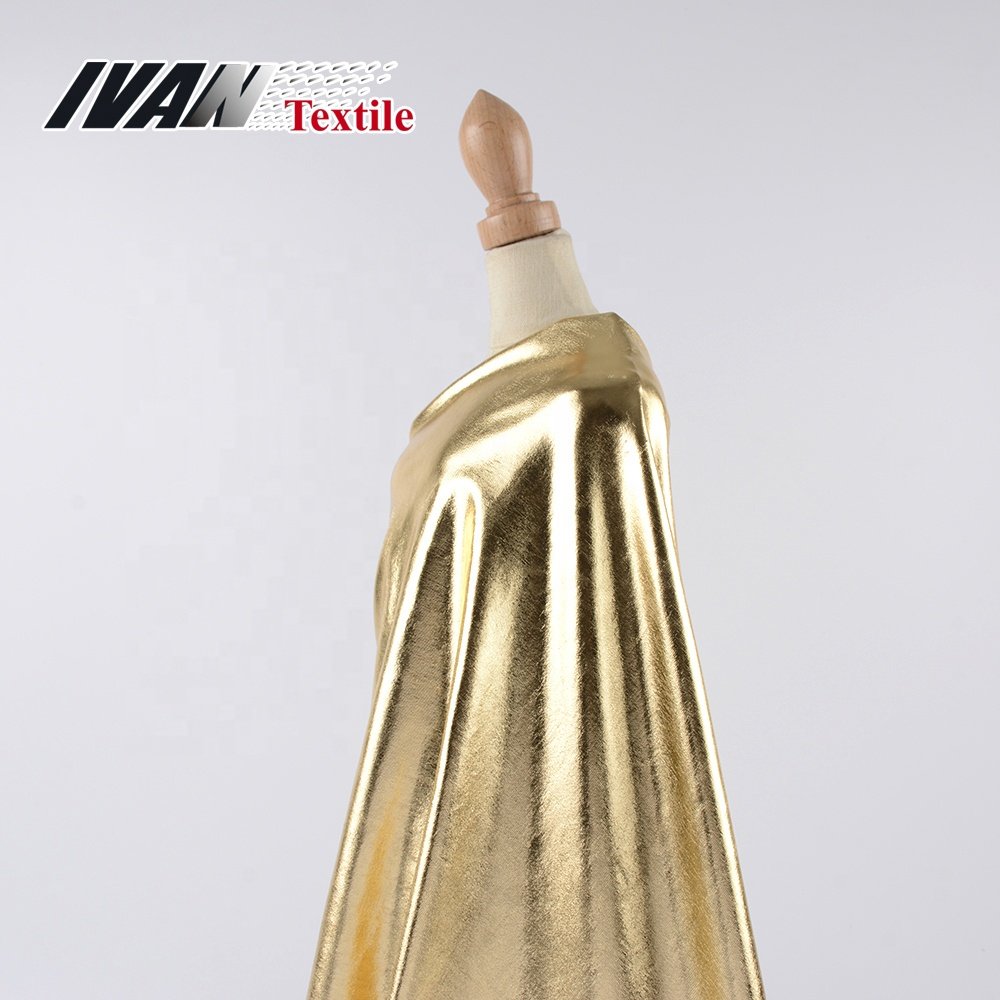 Garments factory hot sale 190gsm polyester spandex 20D pd knitted FDY fabric with foil