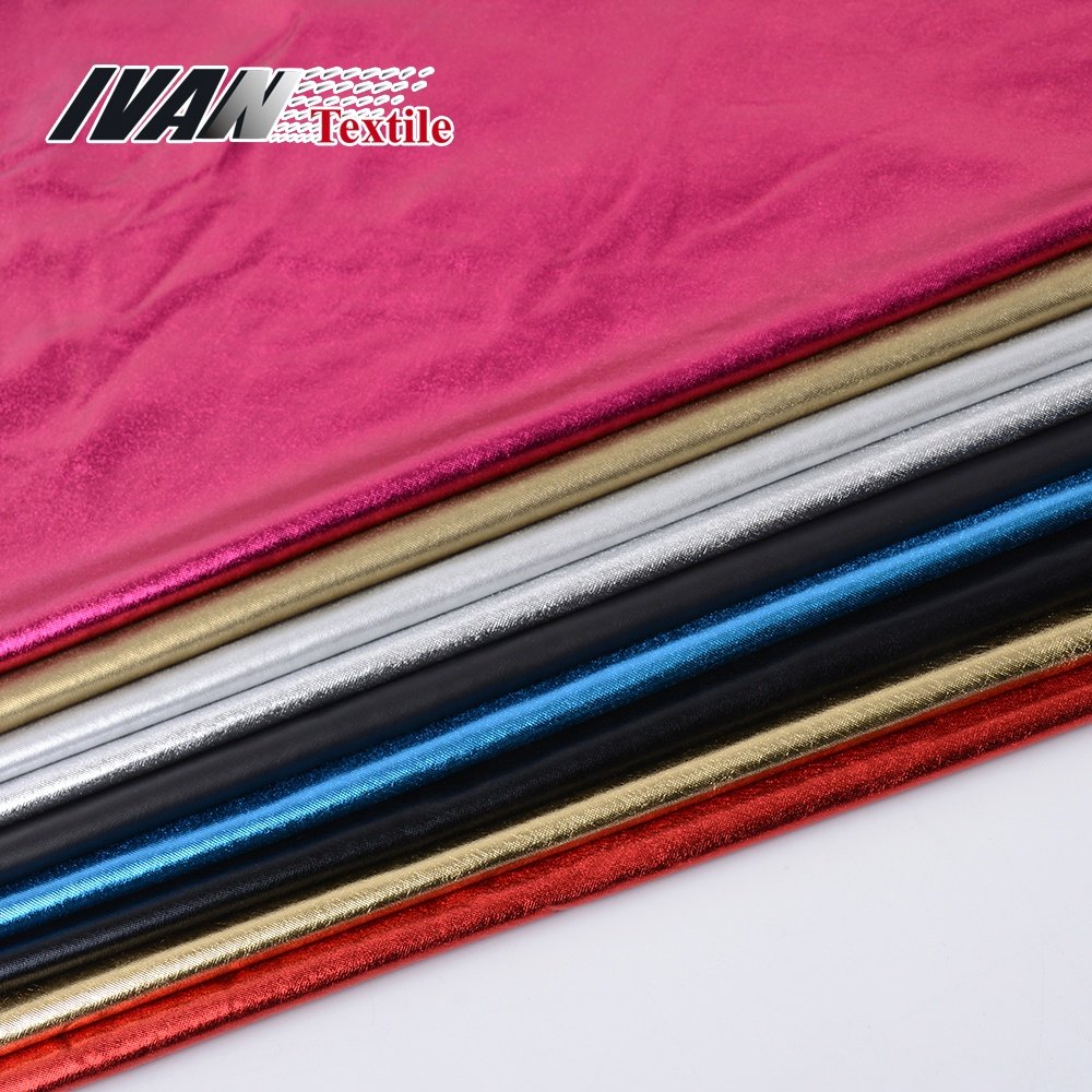 Garments factory hot sale 190gsm polyester spandex 20D pd knitted FDY fabric with foil