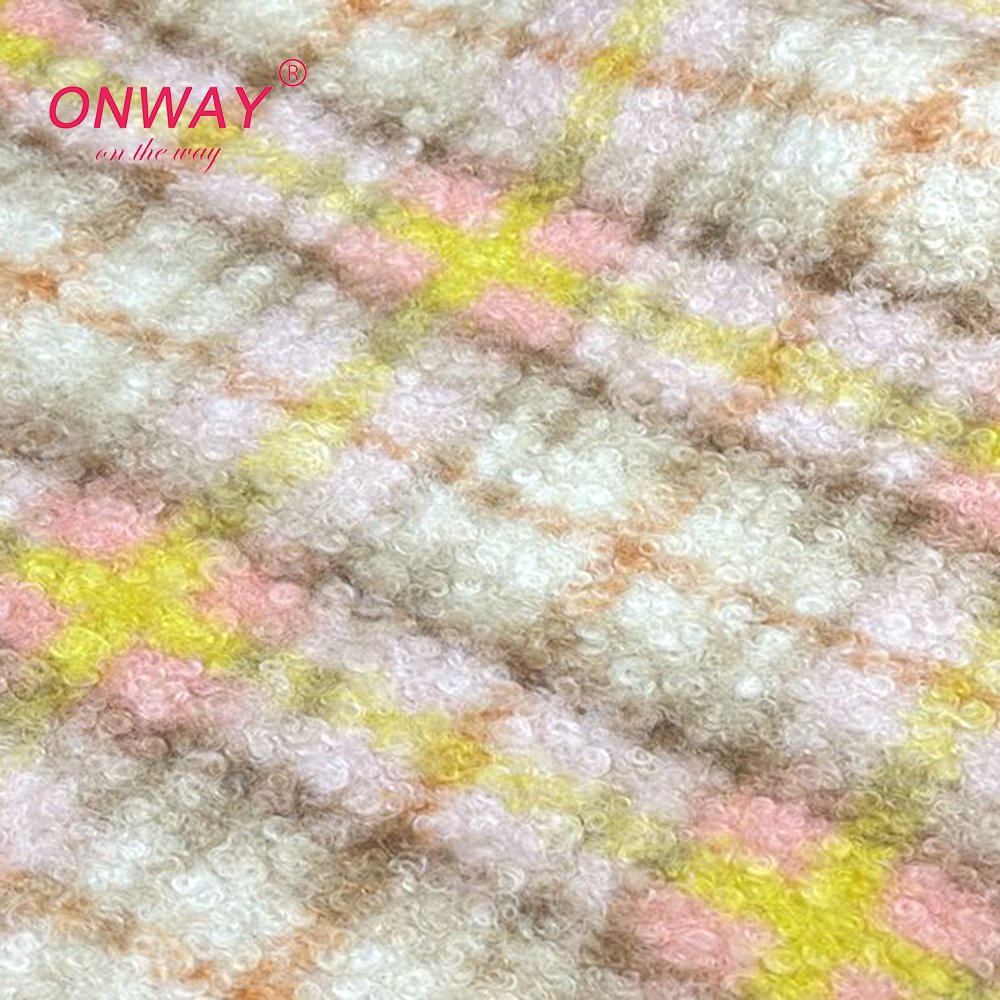 Wholesale custom 100%polyester plaid print knit circle boucle teddy sherpa fleece fabric for women clothes