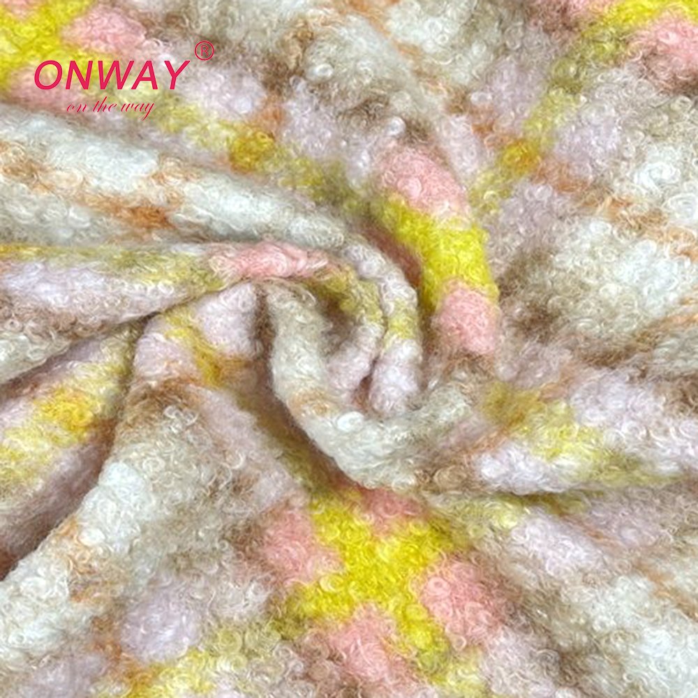 Wholesale custom 100%polyester plaid print knit circle boucle teddy sherpa fleece fabric for women clothes