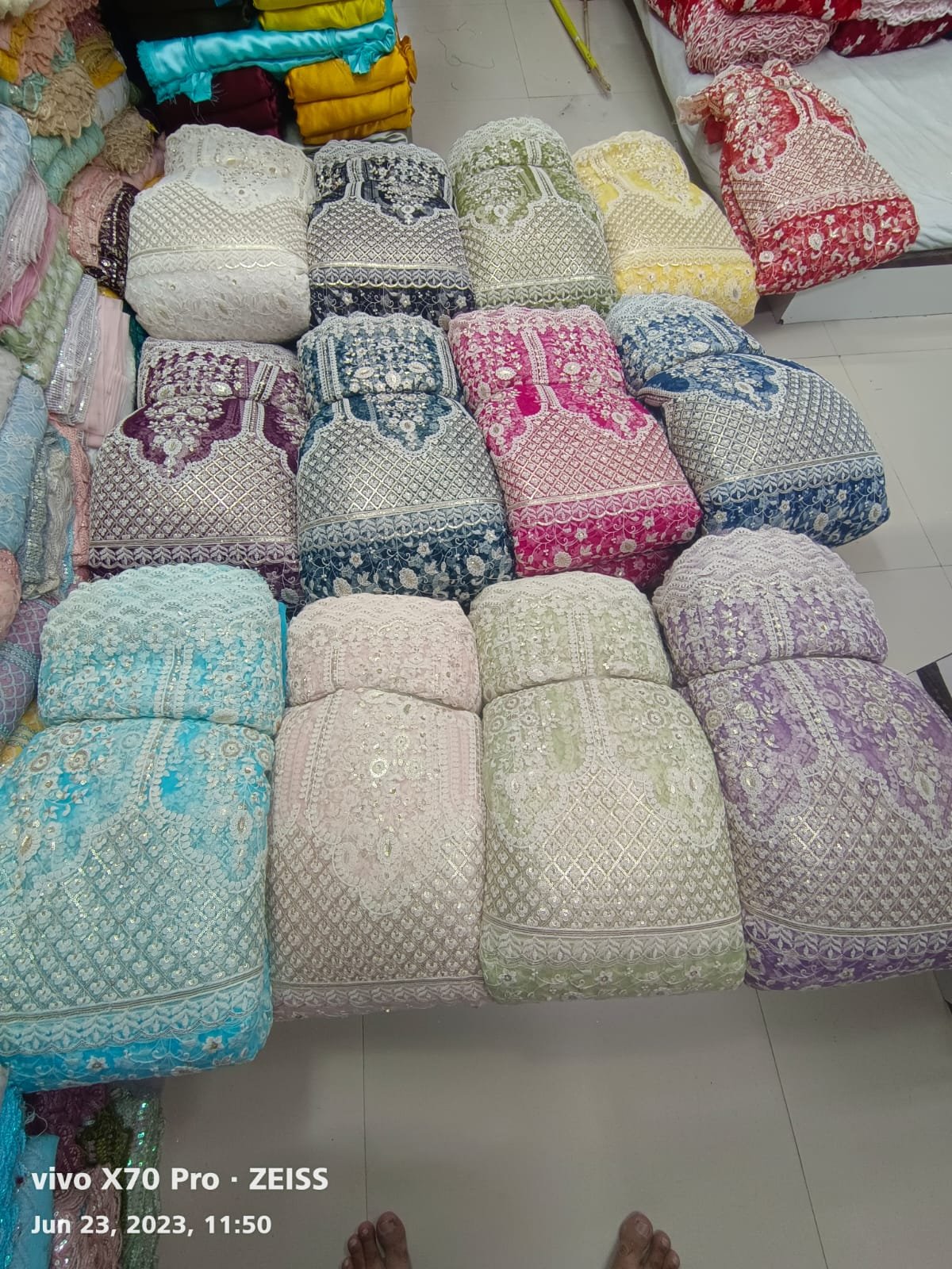 High Demand Lucknowi Embroidery Sequence Net Fabric Printed & Woven Pattern for Garments & Dresses Available at Wholesale Price