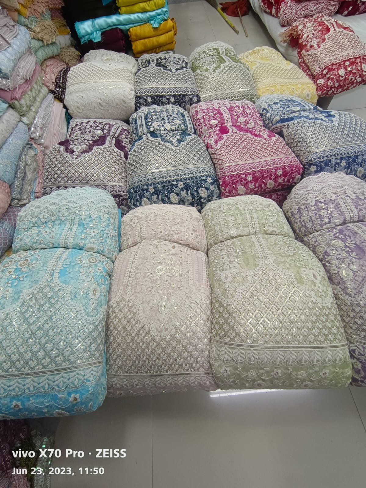High Demand Lucknowi Embroidery Sequence Net Fabric Printed & Woven Pattern for Garments & Dresses Available at Wholesale Price