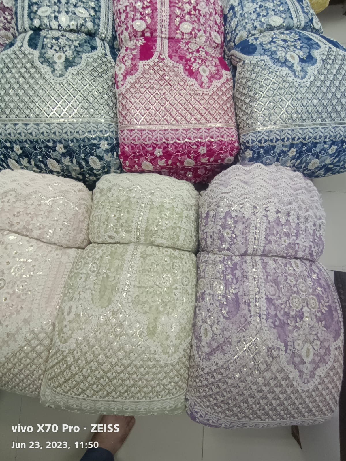 High Demand Lucknowi Embroidery Sequence Net Fabric Printed & Woven Pattern for Garments & Dresses Available at Wholesale Price