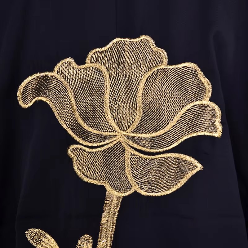 oak sia New Black Women Floral Embroidered V Neck Abaya Women Muslim Long Abaya Linen OEM Service Dubai Abaya Adults
