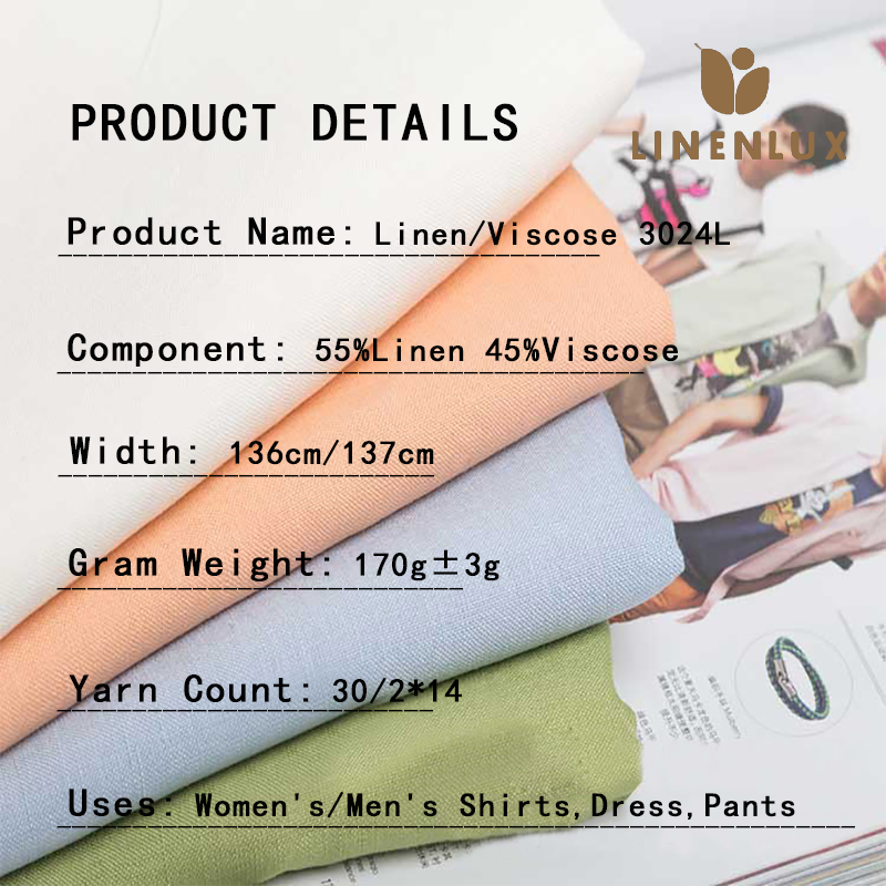 Linen Blend Viscose Fabrics Factory Wholesale Multiple Colors Woven Dress Cloth Material for Men and Women's Pants Fabric