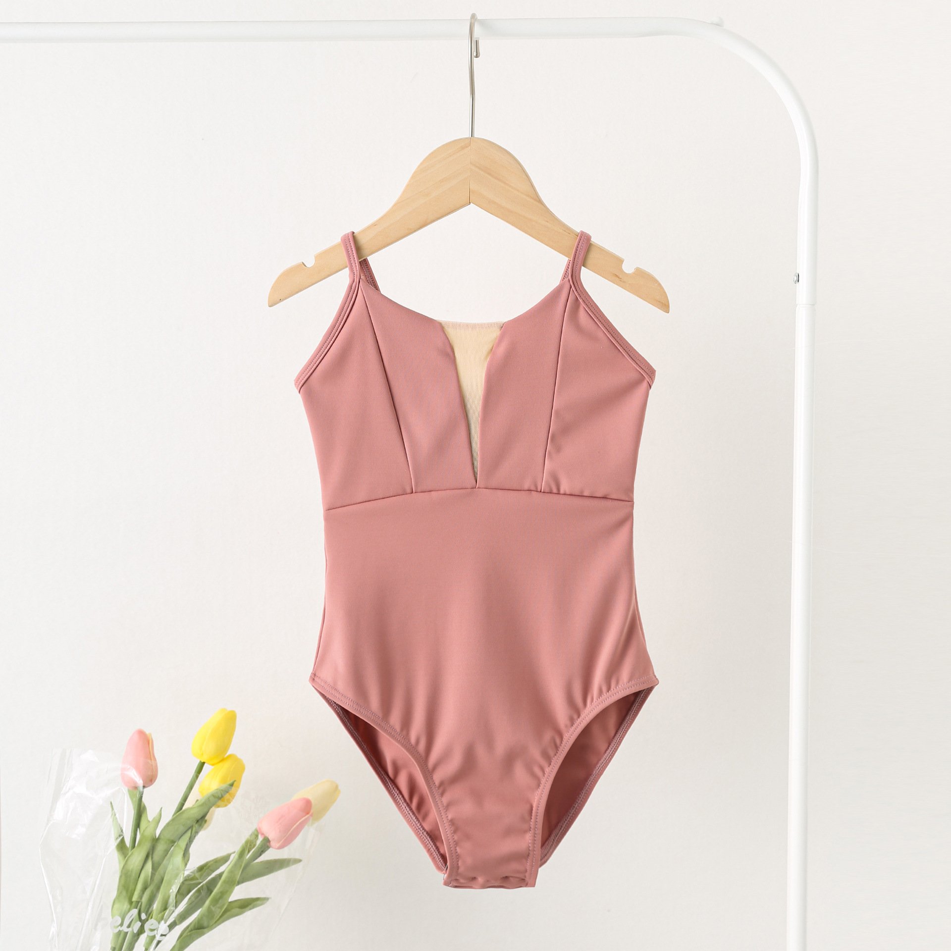 Cotton Spandex Camisole Elastic Fabric Elegant Kids Gymnastics Practice Girls Ballet Leotards Slings Camisole V-neck Jumpsuit